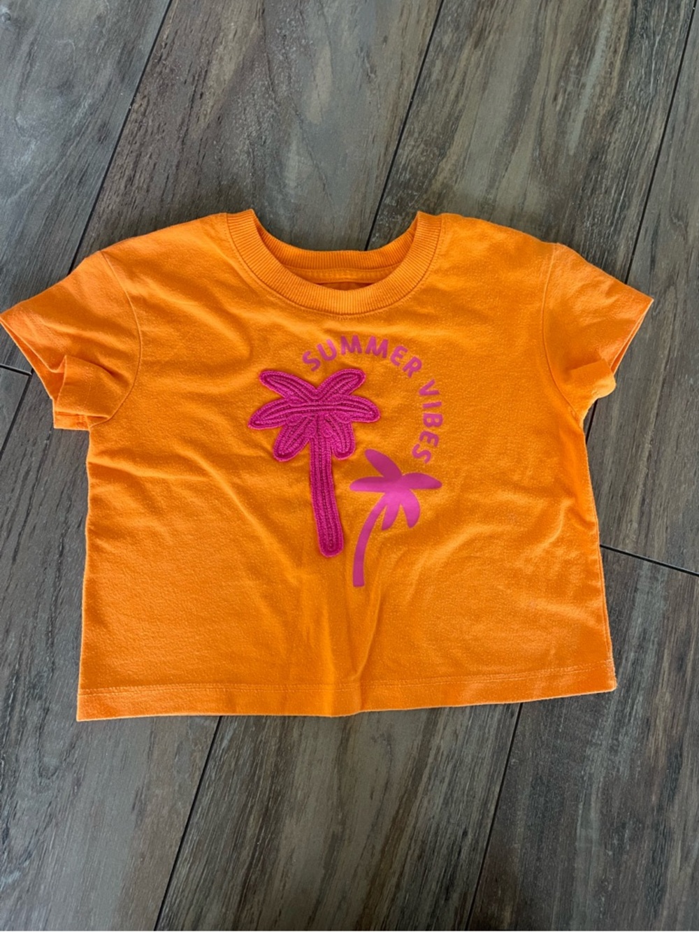 Cat & Jack Orange T-shirt for girls size 4-5 with embroidered Pink Palm Tree